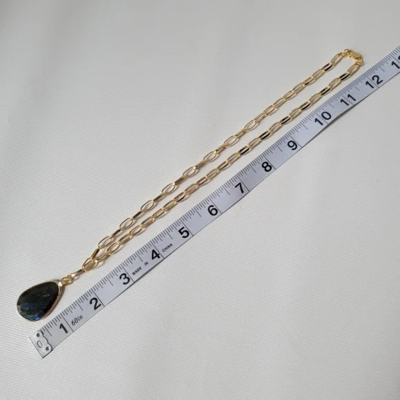 Labradorite Natural Stone Pendant Chunky Copper Chain Necklace - Picture 5 of 7